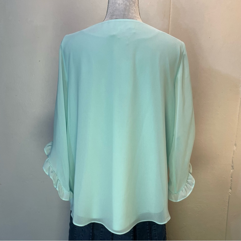 #0241 NWT Calvin Klein Aqua Lined Blouse with Flutter Sleeves-M - Picture 4 of 5